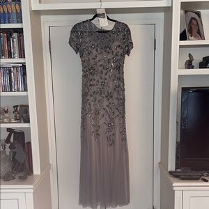 Adrianna Papell Hand Beaded Short Sleeve Gown.